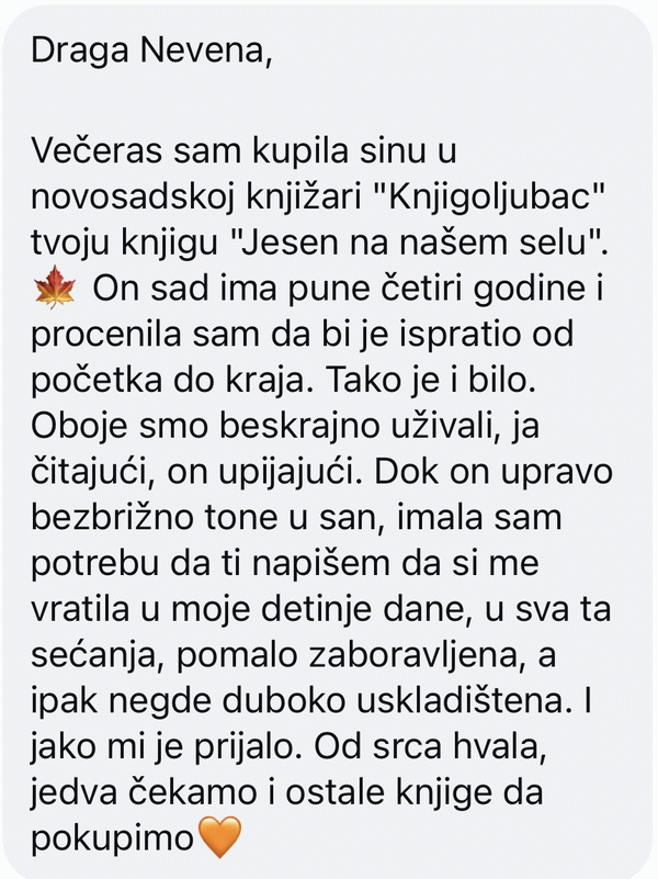 Utisak majke četvorogodišnjeg sina o knjizi Jesen na našem selu - povratak u detinjstvo